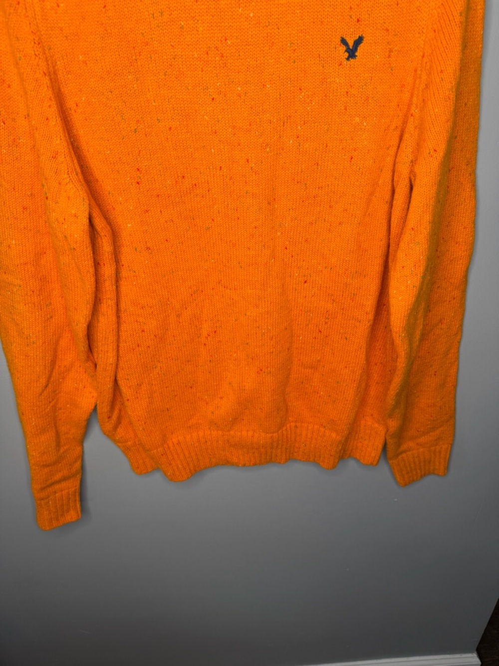 NWT American Eagle Deadstock 2000s Orange Speckled Elbow Patch Knit Crewneck - Picture 5 of 12